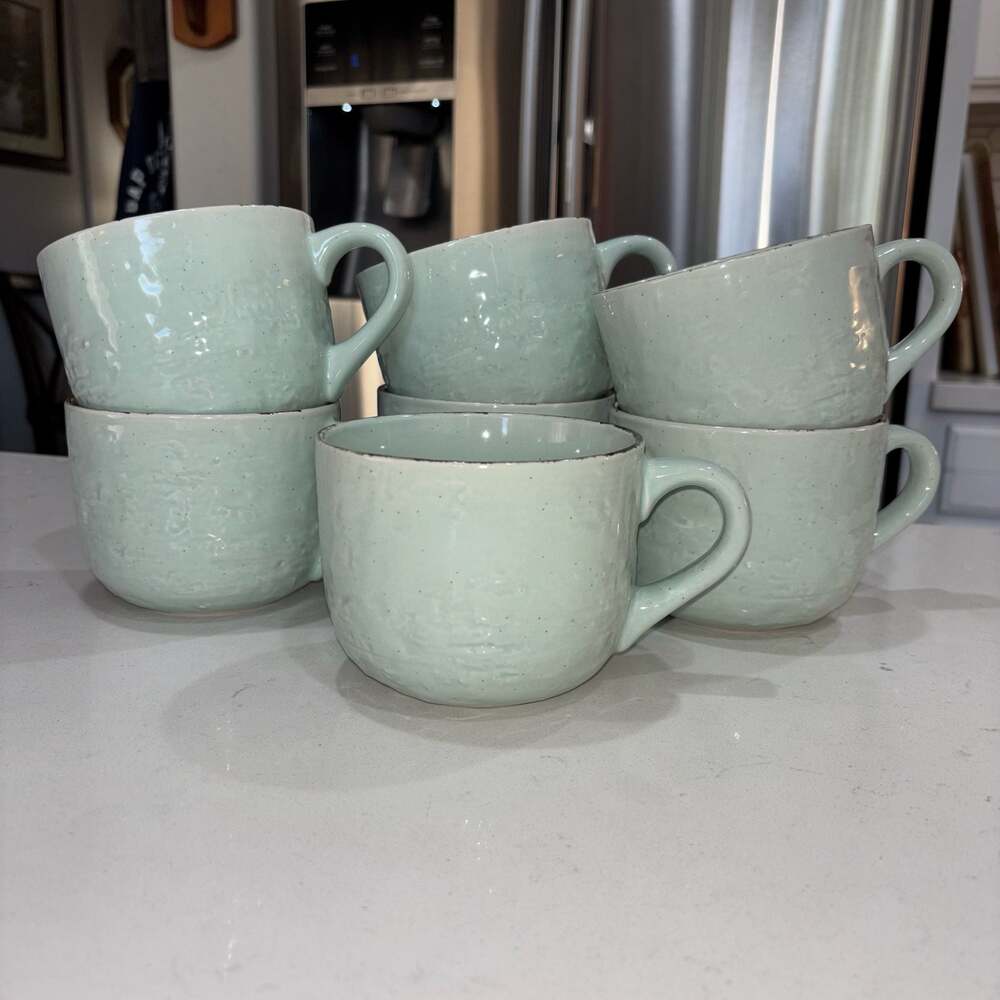 Laurie Gates Terra Stoneware Teal Speckled Mugs - Set of 7